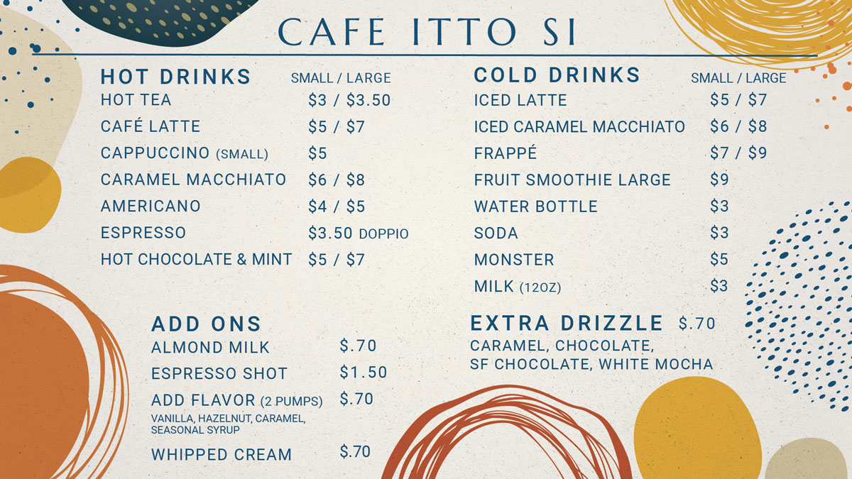 Imagen de Cafe Itto Si Drinks Menu, Otoño