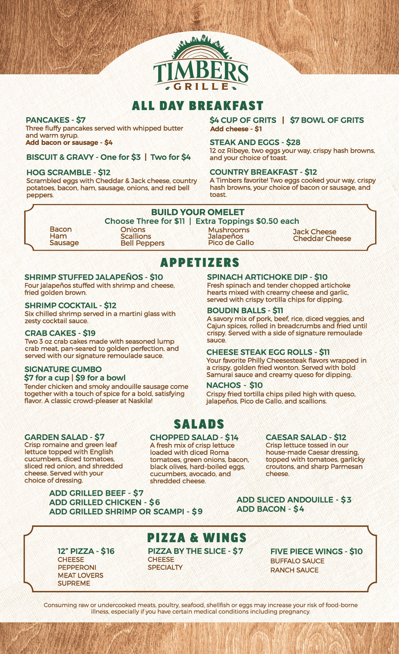 Timbers Grille Menu 1