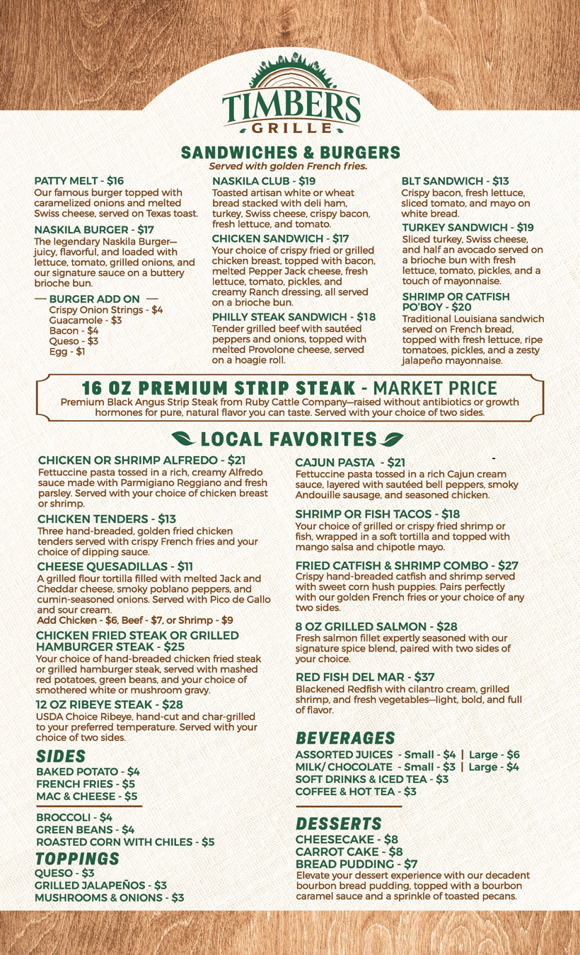 Timbers Grille Menu 2