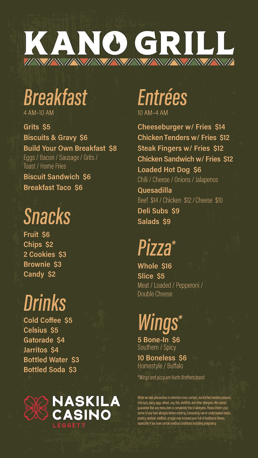 Kano Grill Menu