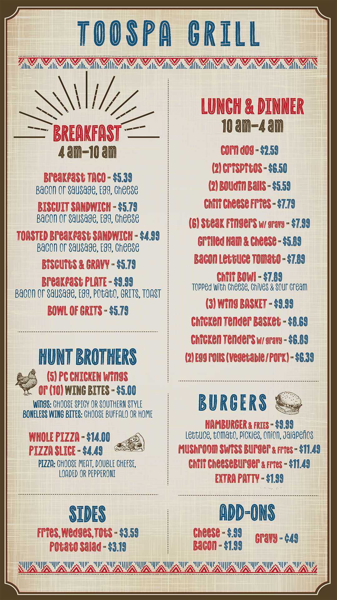 2026 Toopsa grille menu